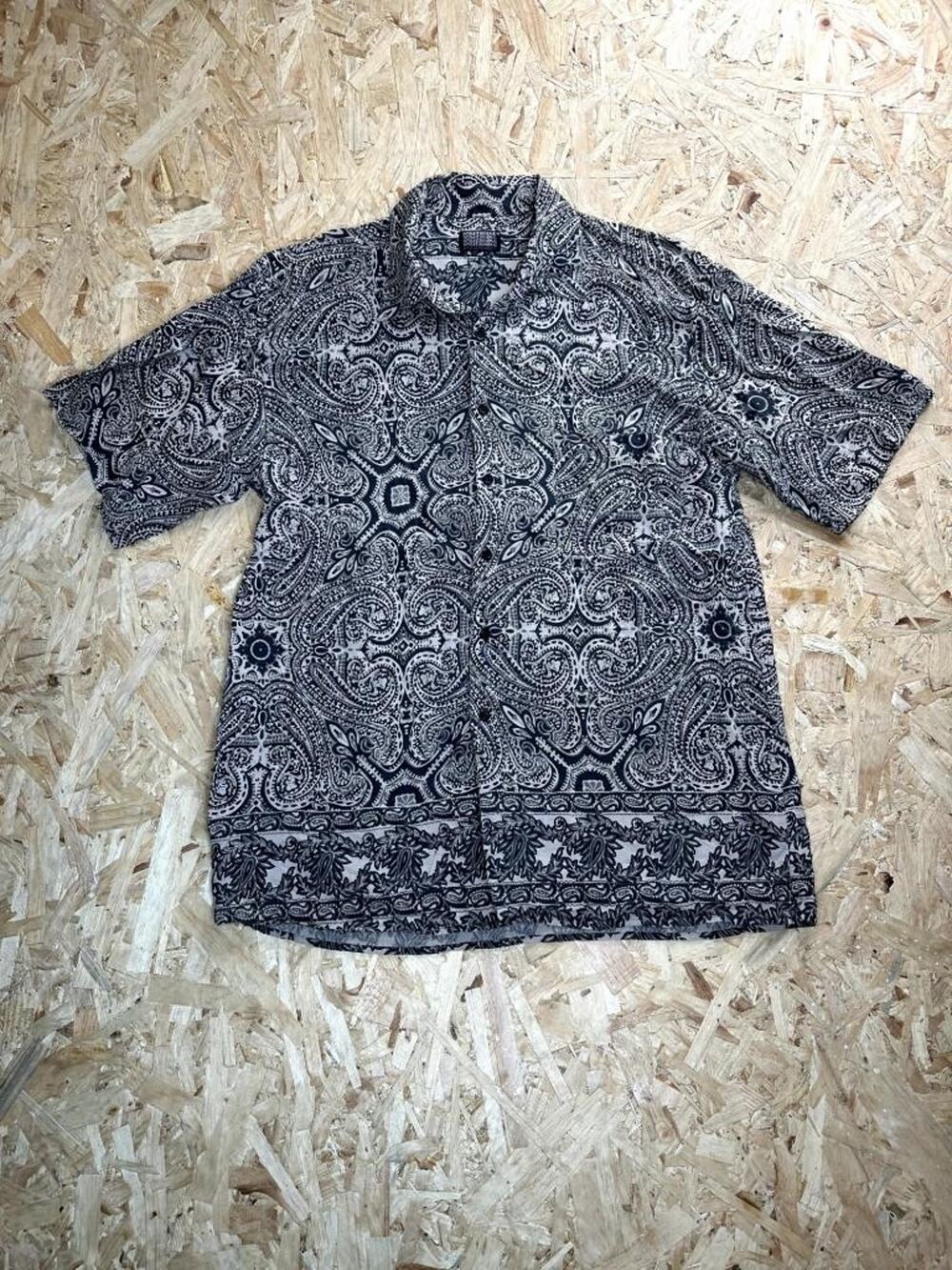 Knightsbridge Paisley Button Up Shirt Womens XL Black White Short Sleeve Blouse
